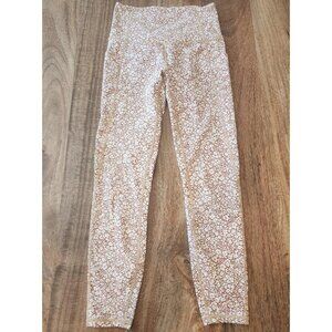 Varley Leggings Womens Small Brown White Floral High Waist Stretch Pocket Yoga
